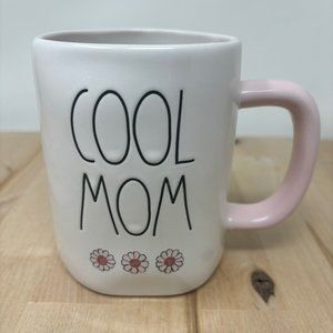 Rae Dunn COOL MOM Mug with Pink Handle and Floral Decor